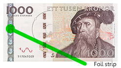 1000-krona banknote with foil band, will remain valid after 31 December 2013
