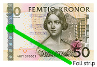 50-krona banknote with foil band, will remain valid after 31 December 2013