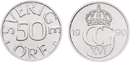 Picture of the obverse and reverse of the 50-öre coins minted 1976-1991