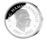 Photograph of a 200-kronor commemorative coin in silver, obverse, celebrating the 100th anniversary of the birth of Dag Hammarskjöld
