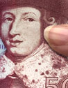 Bild på ett handgraverat porträtt av framsidan på 500-kronorssedeln