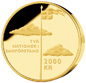 Photograph of a 2,000-krona commemorative coin in gold, reverse side, 100-year anniversary of the dissolution of the Swedish-Norwegian union.