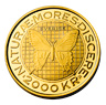 Photograph of a 2000-kronor commemorative coin in gold, reverse side, Carl von Linné 300 years